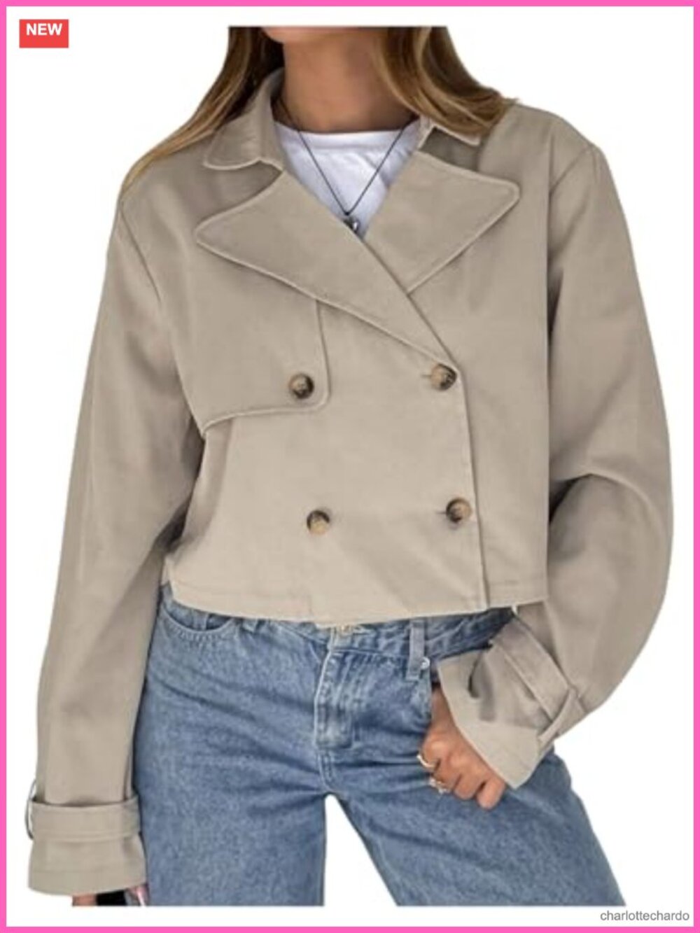 Women Cropped Trench Coat Double-Breasted Lapel Lapel Long Sleeve Fall